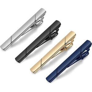 Tie Clips for Men, Black Gold Blue Silver Tie Bar Set for Regular Ties, Luxury